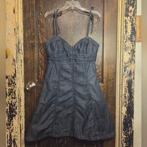 Vintage 90s/Y2k Guess Dark Denim Mini Dress with Tie Straps Sx XL